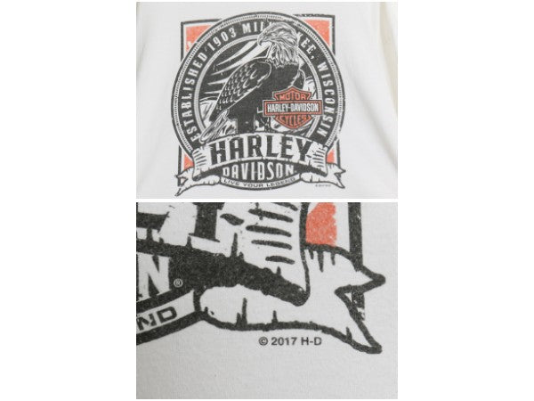 ハーレー ダビッドソン 4面 プリント 長袖 Tシャツ メンズ XL オフィシャル バイク イーグル イラスト アート コットン ロンT 大きいサイズ