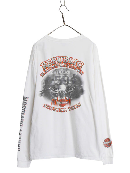 ハーレー ダビッドソン 4面 プリント 長袖 Tシャツ メンズ XL オフィシャル バイク イーグル イラスト アート コットン ロンT 大きいサイズ