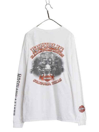 ハーレー ダビッドソン 4面 プリント 長袖 Tシャツ メンズ XL オフィシャル バイク イーグル イラスト アート コットン ロンT 大きいサイズ