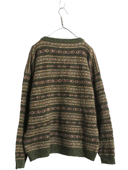 90s コロンビア ウール ニット セーター メンズ レディース XL / 古着 オールド 長袖ニット フェアアイル ノルディック 総柄 大きいサイズ