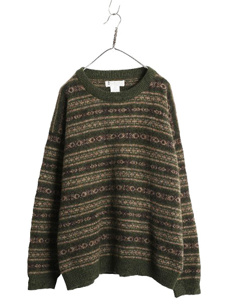 90s コロンビア ウール ニット セーター メンズ レディース XL / 古着 オールド 長袖ニット フェアアイル ノルディック 総柄 大きいサイズ