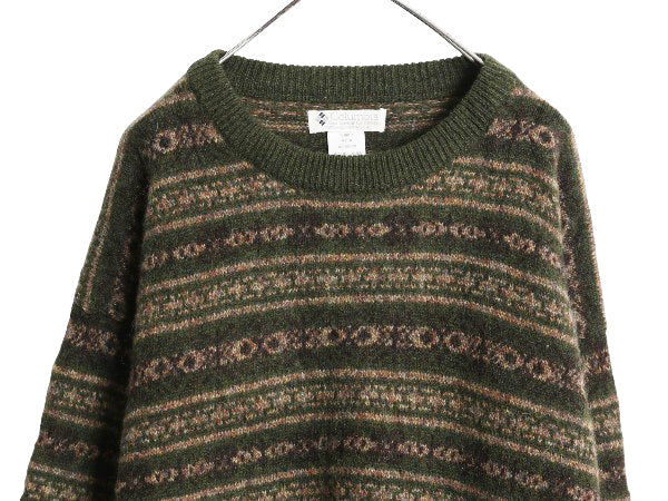 90s コロンビア ウール ニット セーター メンズ レディース XL / 古着 オールド 長袖ニット フェアアイル ノルディック 総柄 大きいサイズ