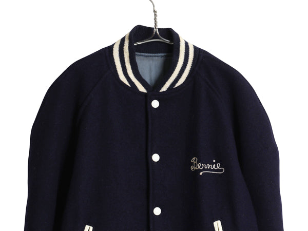 50s USA製 ★ HATCHERS メルトン ウール スタジャン メンズ M 程/ ヴィンテージ フェルト ワッペン付き アワード ジャケット ブルゾン 紺