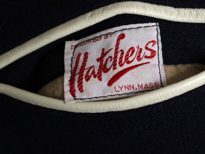 50s USA製 ★ HATCHERS メルトン ウール スタジャン メンズ M 程/ ヴィンテージ フェルト ワッペン付き アワード ジャケット ブルゾン 紺