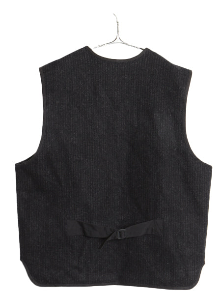 00s ウールリッチ ウール ベスト メンズ L 程/ オールド ストライプ シンチバック フルジップ 前開き 重ね着 ブラウンズビーチ タイプ 黒