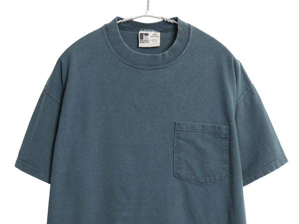 90s USA製 ラッセル ポケット付き 無地 半袖 Tシャツ メンズ M / オールド ヘビーウェイト コットン ポケT カットソー トップス ブランク