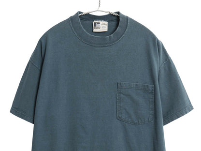 90s USA製 ラッセル ポケット付き 無地 半袖 Tシャツ メンズ M / オールド ヘビーウェイト コットン ポケT カットソー トップス ブランク