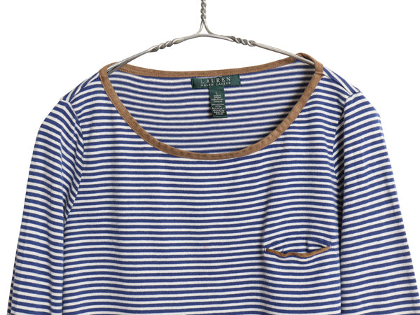 00s ローレン ラルフローレン ボートネック ボーダー 長袖 Tシャツ レディース L / ポロ オールド カットソー ストレッチ 袖 ロールアップ 