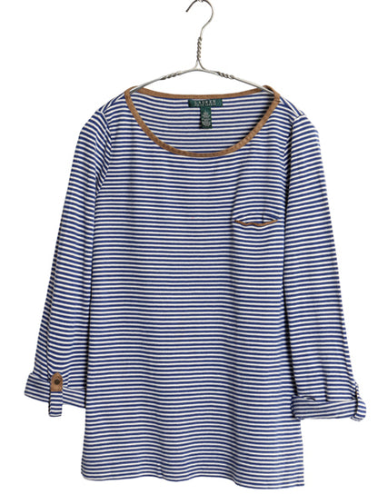 00s ローレン ラルフローレン ボートネック ボーダー 長袖 Tシャツ レディース L / ポロ オールド カットソー ストレッチ 袖 ロールアップ 
