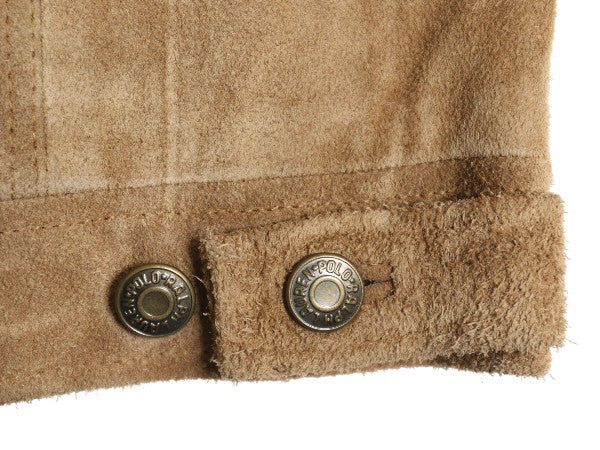 90s ポロ ラルフローレン 本革 スウェード レザー トラッカー ジャケット ボーイズ L メンズ M 革ジャン ブルゾン ジャンパー 4ポケット 茶