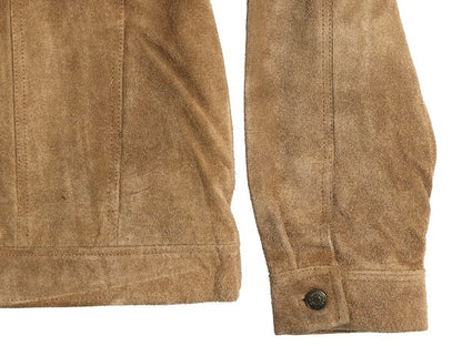 90s ポロ ラルフローレン 本革 スウェード レザー トラッカー ジャケット ボーイズ L メンズ M 革ジャン ブルゾン ジャンパー 4ポケット 茶