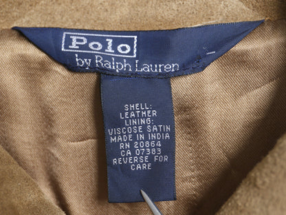90s ポロ ラルフローレン 本革 スウェード レザー トラッカー ジャケット ボーイズ L メンズ M 革ジャン ブルゾン ジャンパー 4ポケット 茶