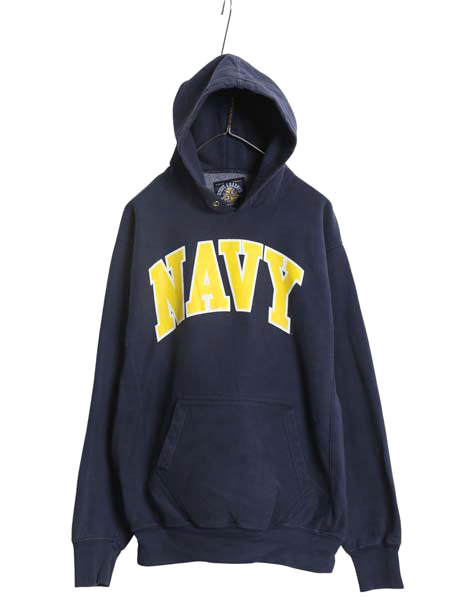 00s US NAVY プリント スウェット フード パーカー メンズ M / オールド スティーブアンドバリーズ リバース タイプ トレーナー 裏起毛 紺