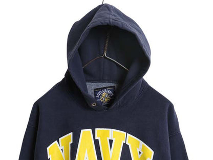 00s US NAVY プリント スウェット フード パーカー メンズ M / オールド スティーブアンドバリーズ リバース タイプ トレーナー 裏起毛 紺