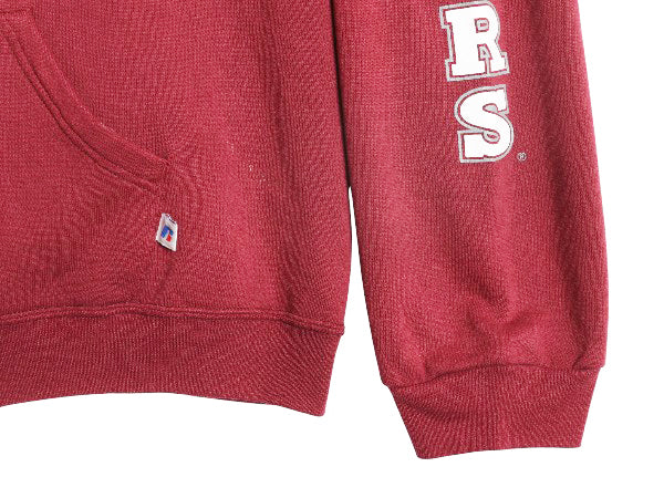 00s ラッセル 3面 カレッジ プリント フルジップ スウェット フード パーカー メンズ レディース L / オールド トレーナー 裏起毛 エンジ