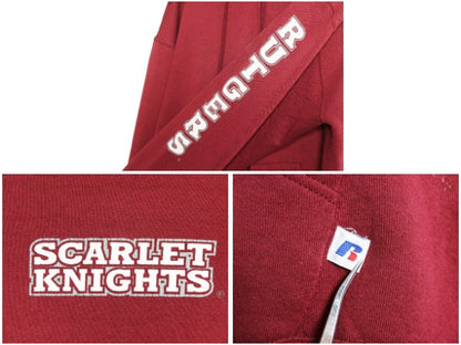 00s ラッセル 3面 カレッジ プリント フルジップ スウェット フード パーカー メンズ レディース L / オールド トレーナー 裏起毛 エンジ