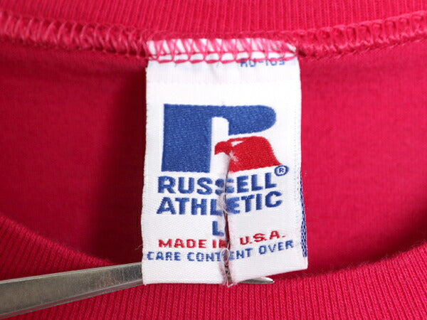90s USA製 ラッセル モックネック 無地 半袖 Tシャツ メンズ L / 古着 90年代 オールド RUSSELL ヘビーウェイト ビッグシルエット ピンク