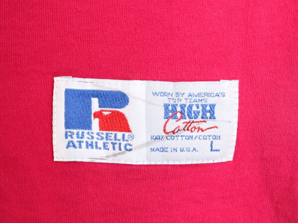 90s USA製 ラッセル モックネック 無地 半袖 Tシャツ メンズ L / 古着 90年代 オールド RUSSELL ヘビーウェイト ビッグシルエット ピンク