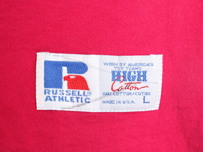 90s USA製 ラッセル モックネック 無地 半袖 Tシャツ メンズ L / 古着 90年代 オールド RUSSELL ヘビーウェイト ビッグシルエット ピンク