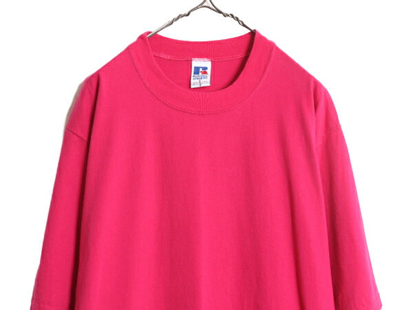 90s USA製 ラッセル モックネック 無地 半袖 Tシャツ メンズ L / 古着 90年代 オールド RUSSELL ヘビーウェイト ビッグシルエット ピンク