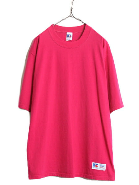90s USA製 ラッセル モックネック 無地 半袖 Tシャツ メンズ L / 古着 90年代 オールド RUSSELL ヘビーウェイト ビッグシルエット ピンク