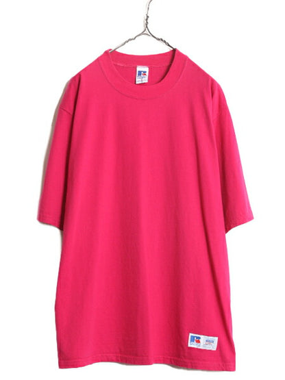 90s USA製 ラッセル モックネック 無地 半袖 Tシャツ メンズ L / 古着 90年代 オールド RUSSELL ヘビーウェイト ビッグシルエット ピンク