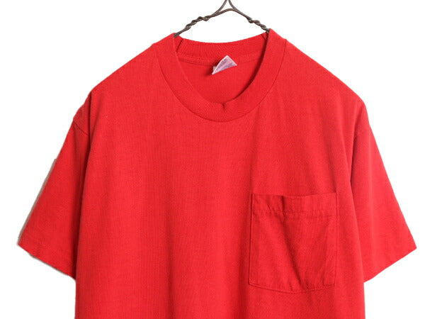 90s USA製 BVD ポケット付き 無地 半袖 Tシャツ メンズ L / 古着 90年代 オールド シングルステッチ 無地T ポケT 耳付き 半袖Tシャツ 耳 赤