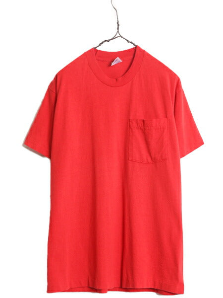 90s USA製 BVD ポケット付き 無地 半袖 Tシャツ メンズ L / 古着 90年代 オールド シングルステッチ 無地T ポケT 耳付き 半袖Tシャツ 耳 赤