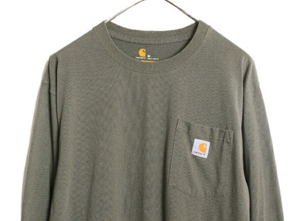 カーハート ポケット付き 長袖 Tシャツ メンズ М / 古着 CARHARTT ロンT ポケT 長袖シャツ ワンポイント ヘビーウェイト ロングスリーブ