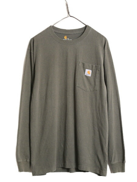 カーハート ポケット付き 長袖 Tシャツ メンズ М / 古着 CARHARTT ロンT ポケT 長袖シャツ ワンポイント ヘビーウェイト ロングスリーブ