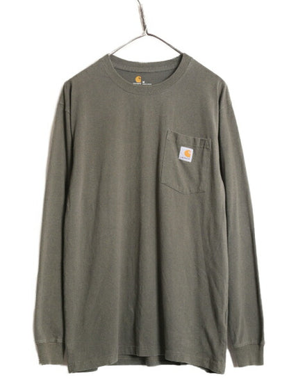 カーハート ポケット付き 長袖 Tシャツ メンズ М / 古着 CARHARTT ロンT ポケT 長袖シャツ ワンポイント ヘビーウェイト ロングスリーブ