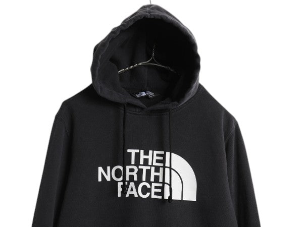 ノースフェイス プリント スウェット フード パーカー メンズ S 古着 The North Face アウトドア トレーナー プルオーバー 裏起毛 ブラック