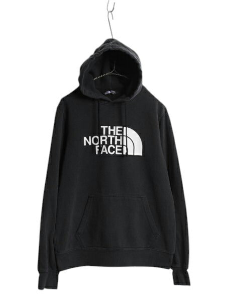 ノースフェイス プリント スウェット フード パーカー メンズ S 古着 The North Face アウトドア トレーナー プルオーバー 裏起毛 ブラック