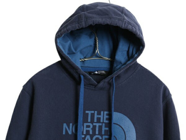 ノースフェイス プリント スウェット フード パーカー メンズ М The North Face プルオーバー 裏起毛 トレーナー アウトドア ツートン 紺