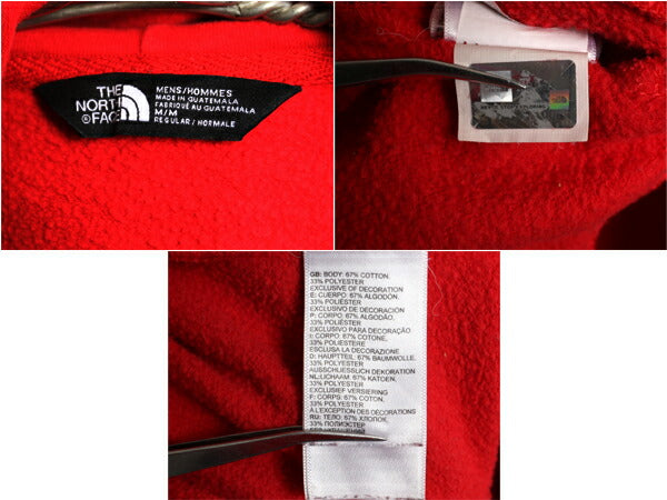 ノースフェイス プリント スウェット フード パーカー メンズ М 古着 The North Face アウトドア プルオーバー 裏起毛 薄手 トレーナー 赤