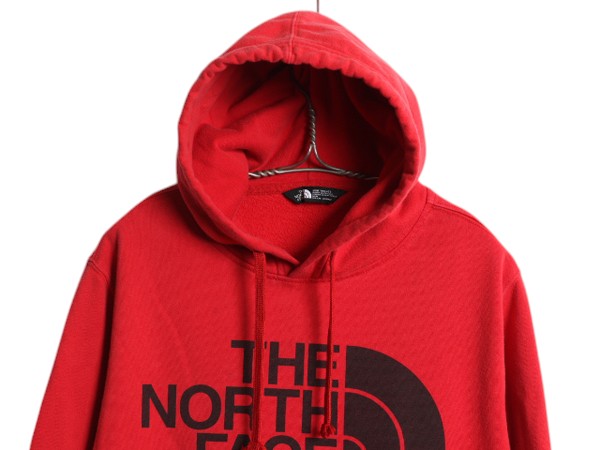ノースフェイス プリント スウェット フード パーカー メンズ М 古着 The North Face アウトドア プルオーバー 裏起毛 薄手 トレーナー 赤