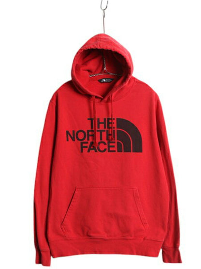 ノースフェイス プリント スウェット フード パーカー メンズ М 古着 The North Face アウトドア プルオーバー 裏起毛 薄手 トレーナー 赤