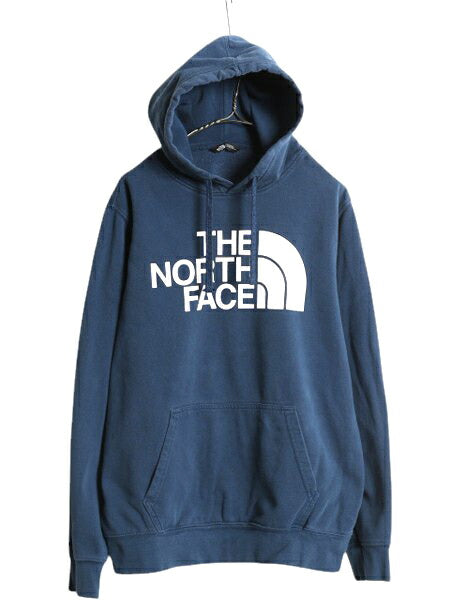 ノースフェイス プリント スウェット フード パーカー メンズ L / The North Face プルオーバー 裏起毛 トレーナー アウトドア 薄手 ブルー