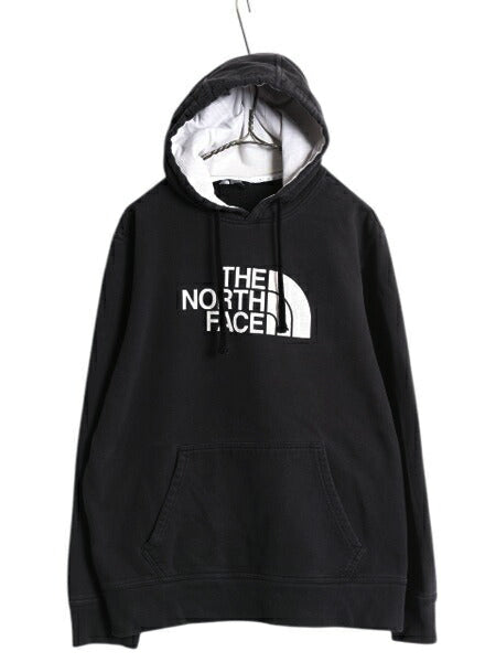 ノースフェイス プリント スウェット フード パーカー メンズ L / 古着 The North Face プルオーバー トレーナー 裏起毛 ツートン ブラック