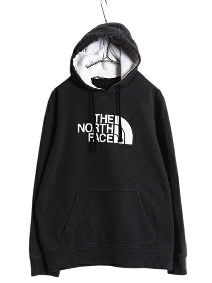 ノースフェイス プリント スウェット フード パーカー メンズ L / 古着 The North Face プルオーバー トレーナー 裏起毛 ツートン ブラック