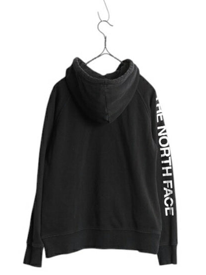 ノースフェイス フルジップ プリント スウェット フード パーカー レディース S / The North Face アウトドア トレーナー 袖プリント 黒