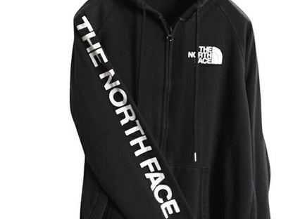 ノースフェイス フルジップ プリント スウェット フード パーカー レディース S / The North Face アウトドア トレーナー 袖プリント 黒