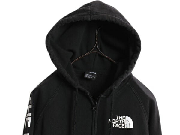 ノースフェイス フルジップ プリント スウェット フード パーカー レディース S / The North Face アウトドア トレーナー 袖プリント 黒
