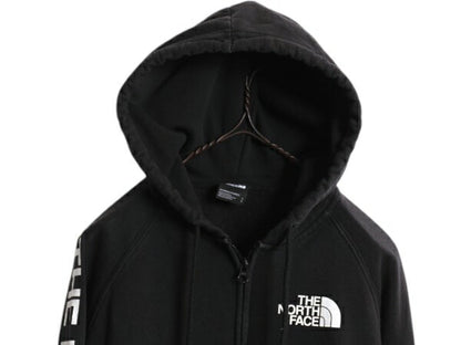 ノースフェイス フルジップ プリント スウェット フード パーカー レディース S / The North Face アウトドア トレーナー 袖プリント 黒