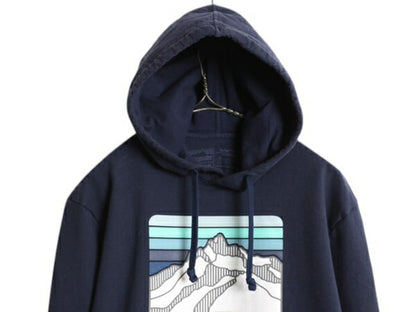 パタゴニア プリント スウェット フード パーカー メンズ М 19年製 Patagonia トレーナー プルオーバー ストレッチ アウトドア 裏起毛 紺