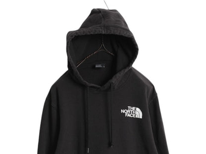 US企画 ノースフェイス 両面 プリント スウェット フード パーカー メンズ S 黒 古着 プルオーバー トレーナー アウトドア 裏起毛 ブラック