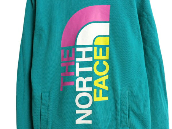 ノースフェイス プリント スウェット フード パーカー レディース L プルオーバー 裏起毛 トレーナー ターコイズ カラフル The North Face