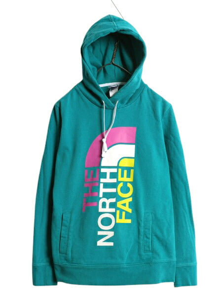 ノースフェイス プリント スウェット フード パーカー レディース L プルオーバー 裏起毛 トレーナー ターコイズ カラフル The North Face