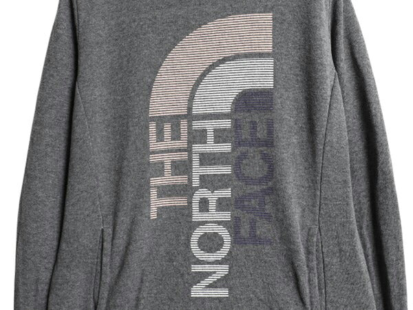 ノースフェイス プリント スウェット フード パーカー レディース S 古着 The North Face プルオーバー 裏起毛 トレーナー ツートン 灰 白