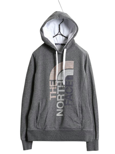 ノースフェイス プリント スウェット フード パーカー レディース S 古着 The North Face プルオーバー 裏起毛 トレーナー ツートン 灰 白